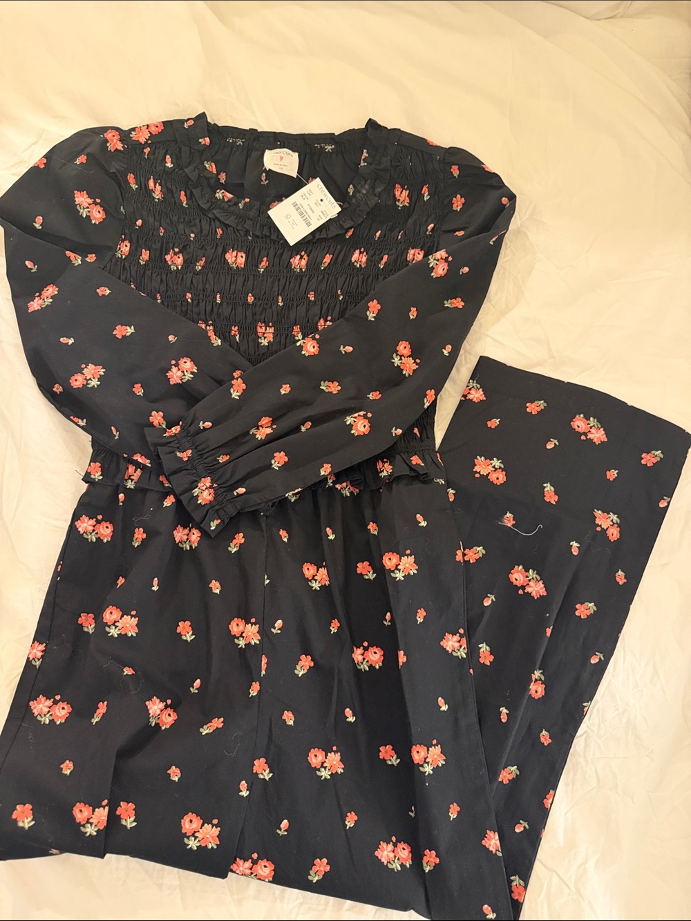 Girls Floral Long-Sleeve Jumpsuit - Pink Floral Print